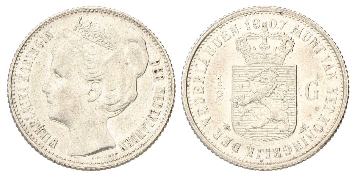 ½ Gulden. Wilhelmina. 1907. Prachtig.