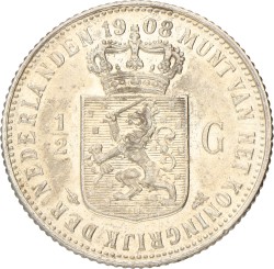 ½ Gulden. Wilhelmina. 1908. UNC.