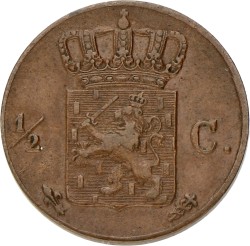 ½ Cent. Willem II. 1843. Zeer Fraai / Prachtig.