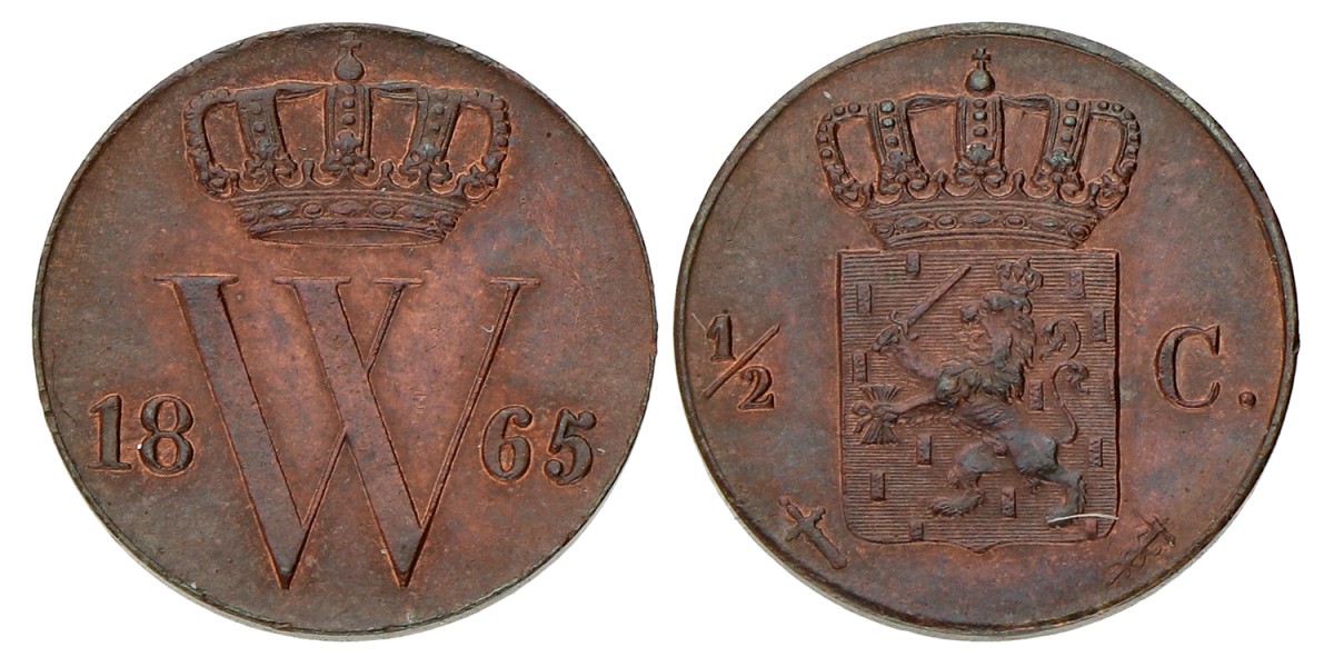 ½ Cent. Willem III. 1865. UNC.