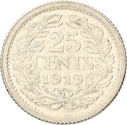25 Cent. Wilhelmina. 1919. UNC -.