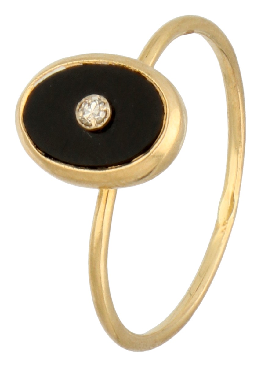 Franse 18K geelgouden ring met onyx.