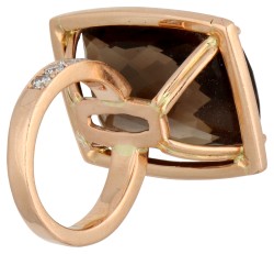 14K Roségouden entourage ring bezet met ca. 33.23 ct. rookkwarts.