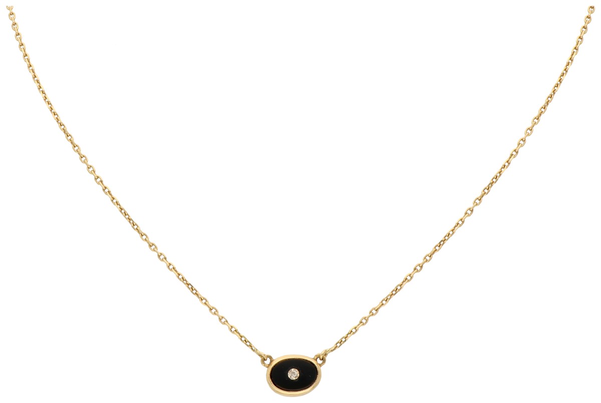 Frans 18K geelgouden collier met ovale onyx hanger.