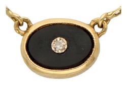 Frans 18K geelgouden collier met ovale onyx hanger.