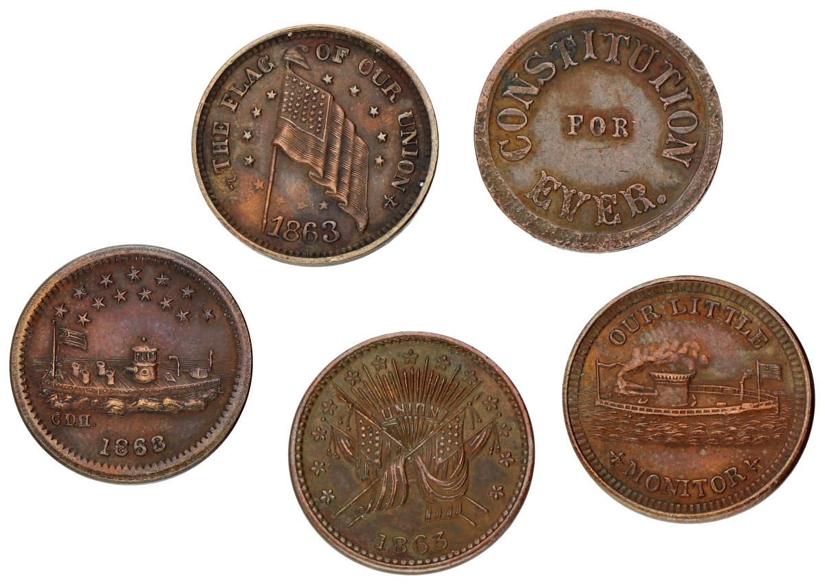 USA. Lot (5) Civil War Tokens. 1863.