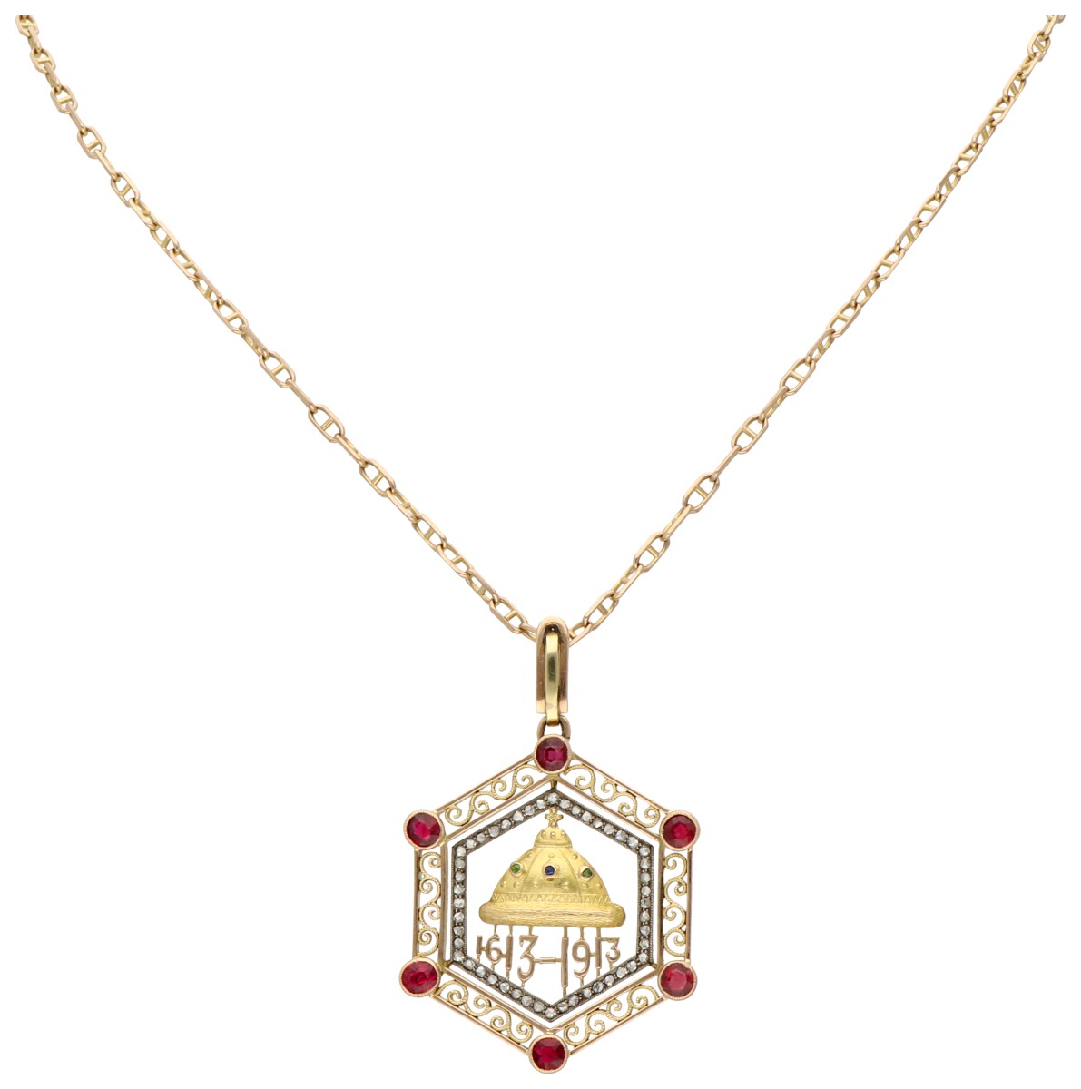 14K Geelgouden Romanov Tercentenary hanger met robijn en diamant.