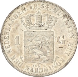 1 Gulden. Willem III. 1854. Prachtig / UNC.