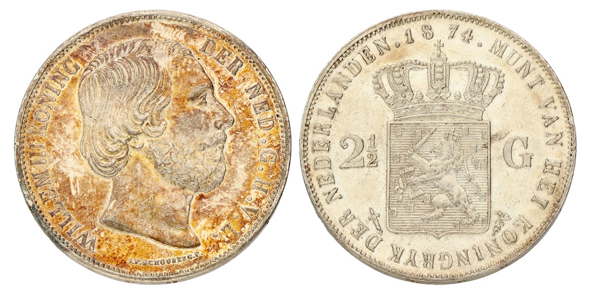 2½ Gulden. Willem III. 1874. UNC -.