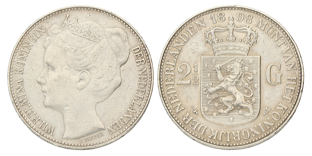 2½ Gulden. Wilhelmina. 1898. Zeer Fraai / Prachtig.