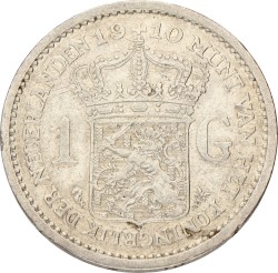1 Gulden. Wilhelmina. 1910. Zeer Fraai +.