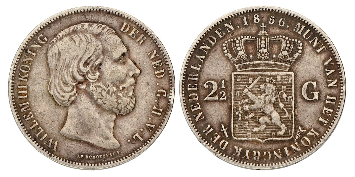 2½ Gulden. Willem III. 1856. Zeer Fraai.