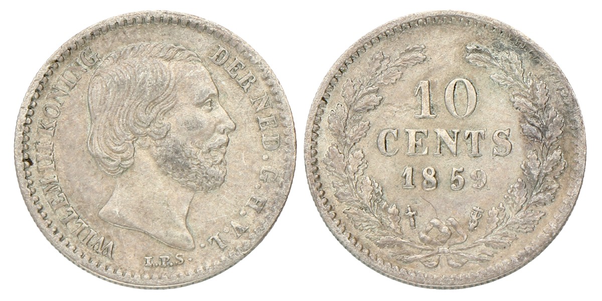10 Cent. Willem III. 1859. Zeer Fraai +.