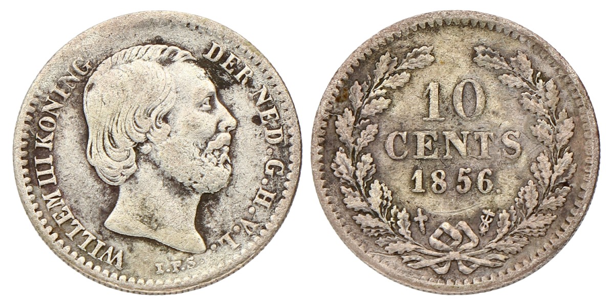 10 Cent. Willem III. 1856. Zeer Fraai.
