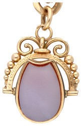 Antieke Hongaarse 14K geelgouden horlogeketting met breloque van sardonyx intaglio.