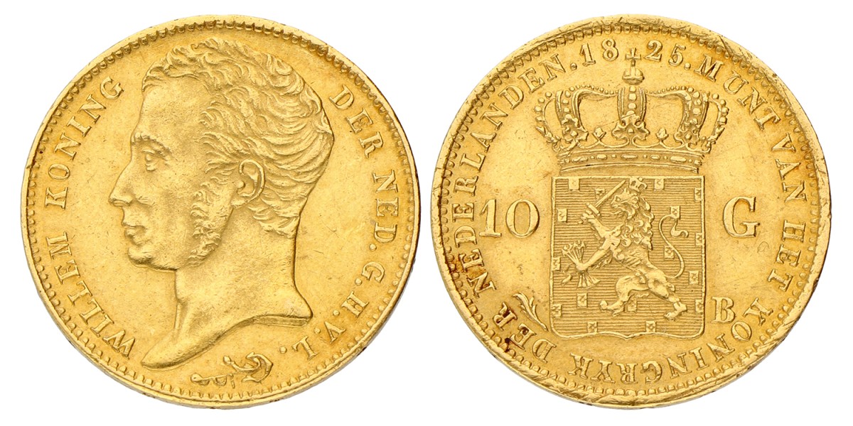 10 Gulden. Willem I. 1825 B. Prachtig -.