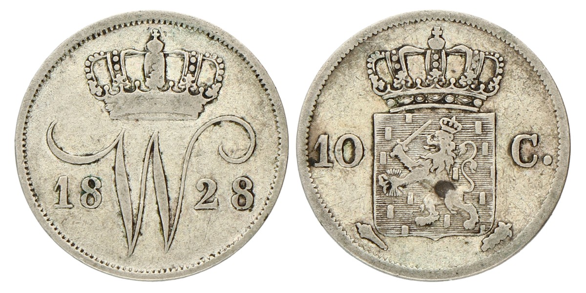 10 Cent. Willem I. 1828 U. Zeer Fraai -.