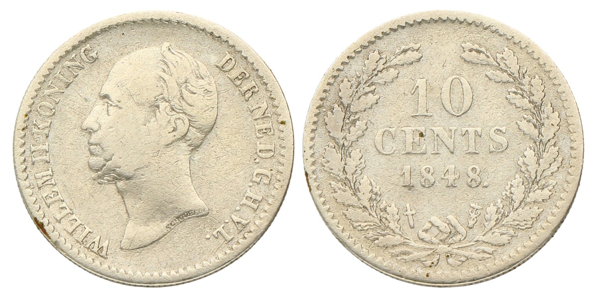 10 Cent. Willem II. 1848. Zeer Fraai -.