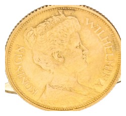 21.6K Geelgouden paar manchetknopen van 5 gulden munt Koningin Wilhelmina.