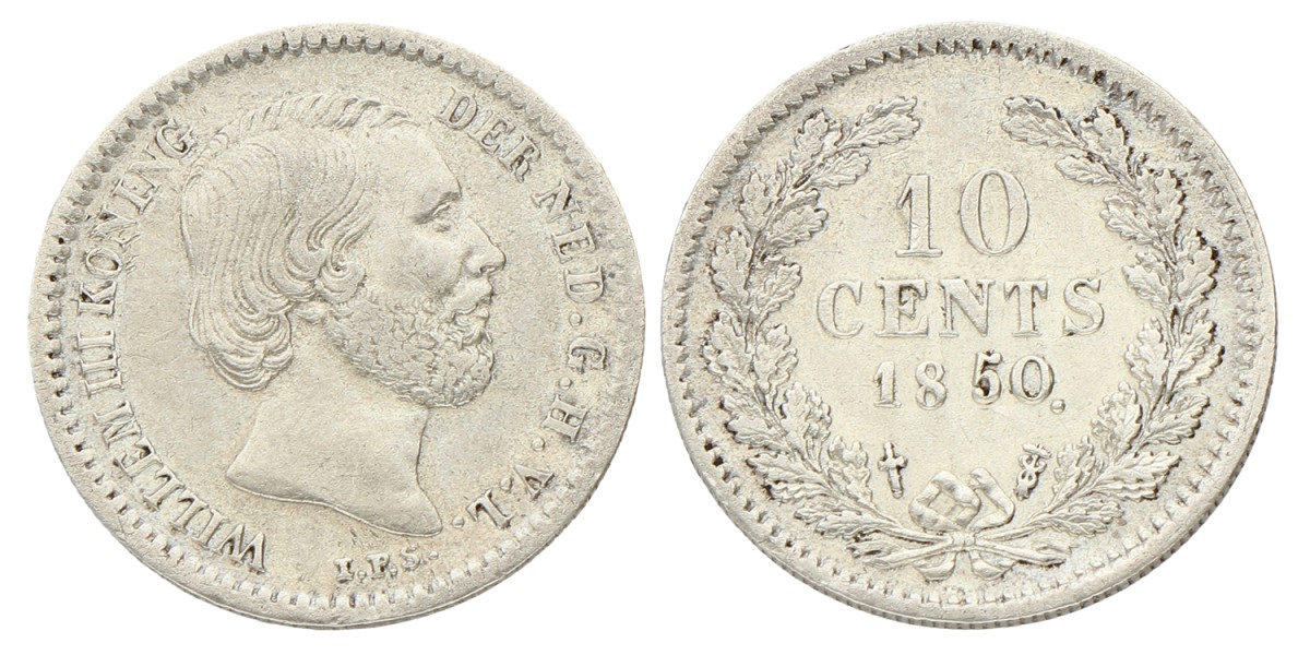 10 Cent. Willem III. 1850. Zeer Fraai +.