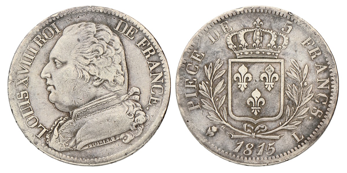 France. Louis XVIII. 5 Francs. 1815 L.