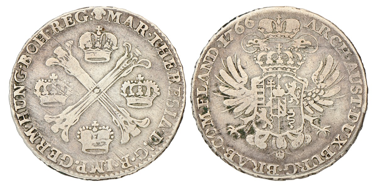 Halve Kronenthaler. Brabant. Brussel. Maria Theresia. 1766. Zeer Fraai +.