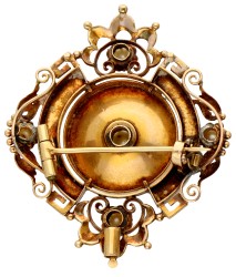 Antieke 14K roségouden Napoleon III broche met gecultiveerde parel.