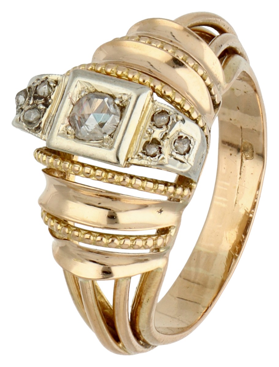 14K Geelgouden retro ring met diamant.