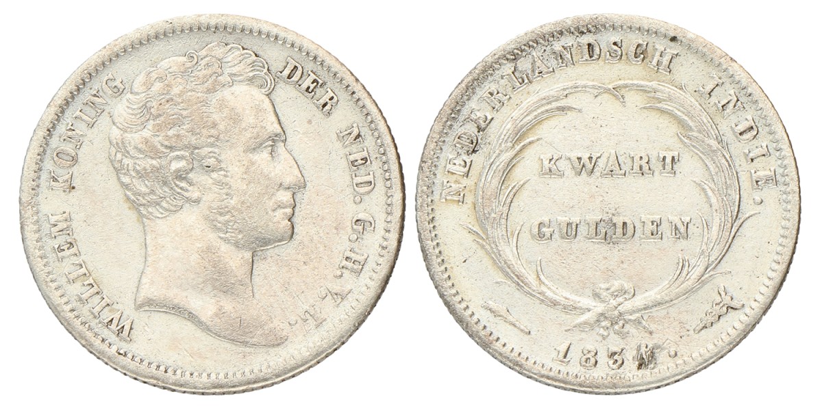 ¼ Gulden. Nederlands-Indië. Willem I. 1834/26. Prachtig.