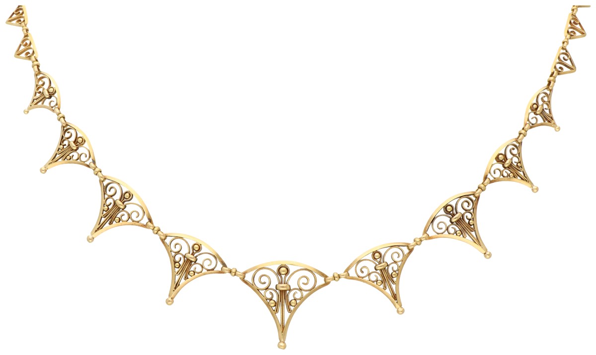 Frans Art Deco 18K geelgouden filigrain collier.