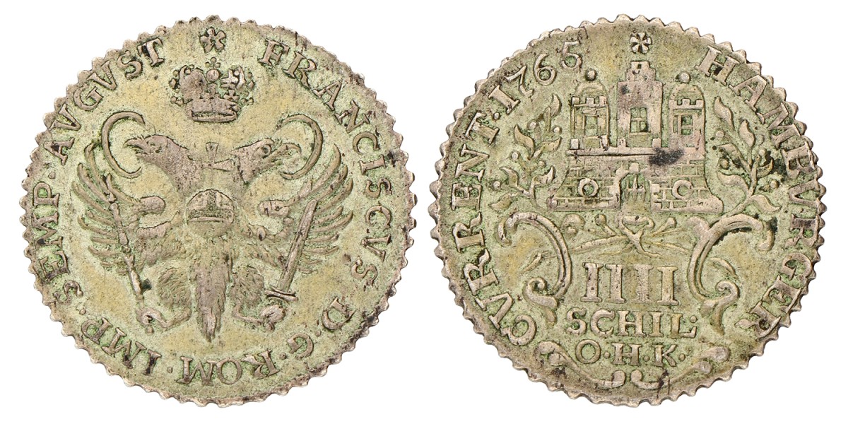 German States. Hamburg. 4 Schilling. 1765.