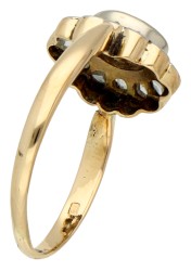 14K Geelgouden vintage ring bezet met diamanten. 