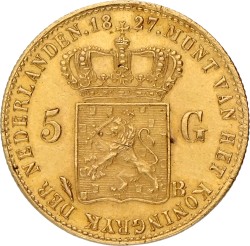 5 Gulden. Willem I. 1827 B (open). Zeer Fraai / Prachtig.