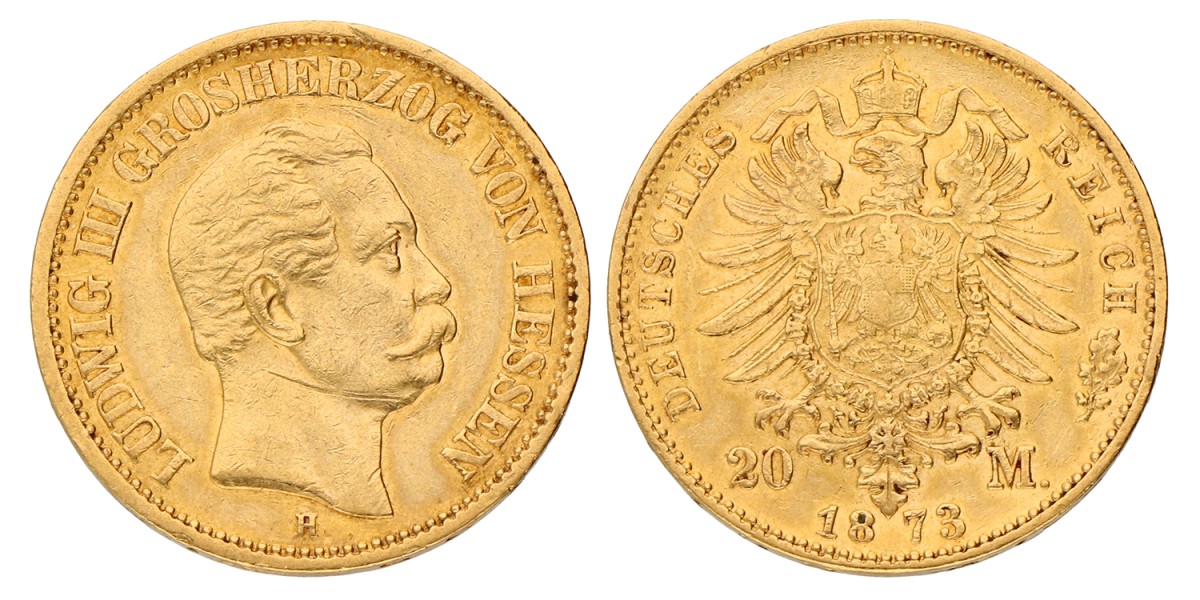German States. Hessen. Lüdwig III. 20 Mark. 1873.
