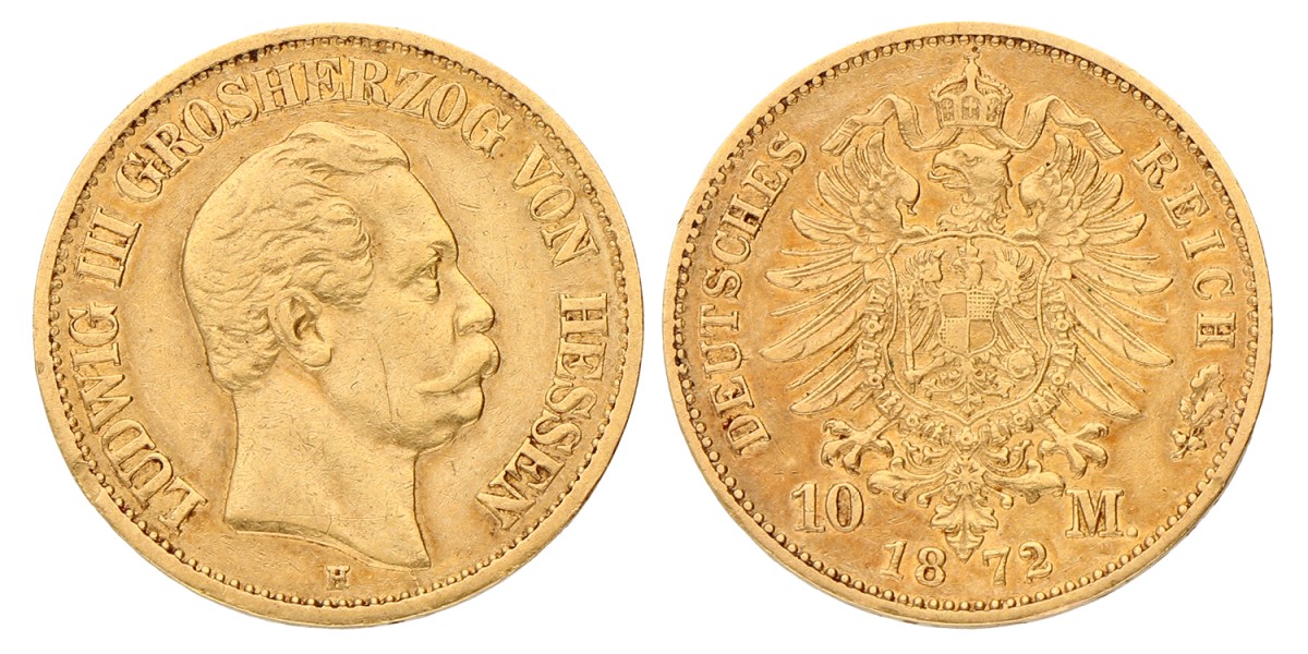 German States. Hessen. Lüdwich III. 10 Mark. 1872 H.