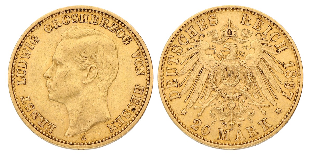 German States. Hessen. Ernst Lüdwich. 20 Mark. 1897.