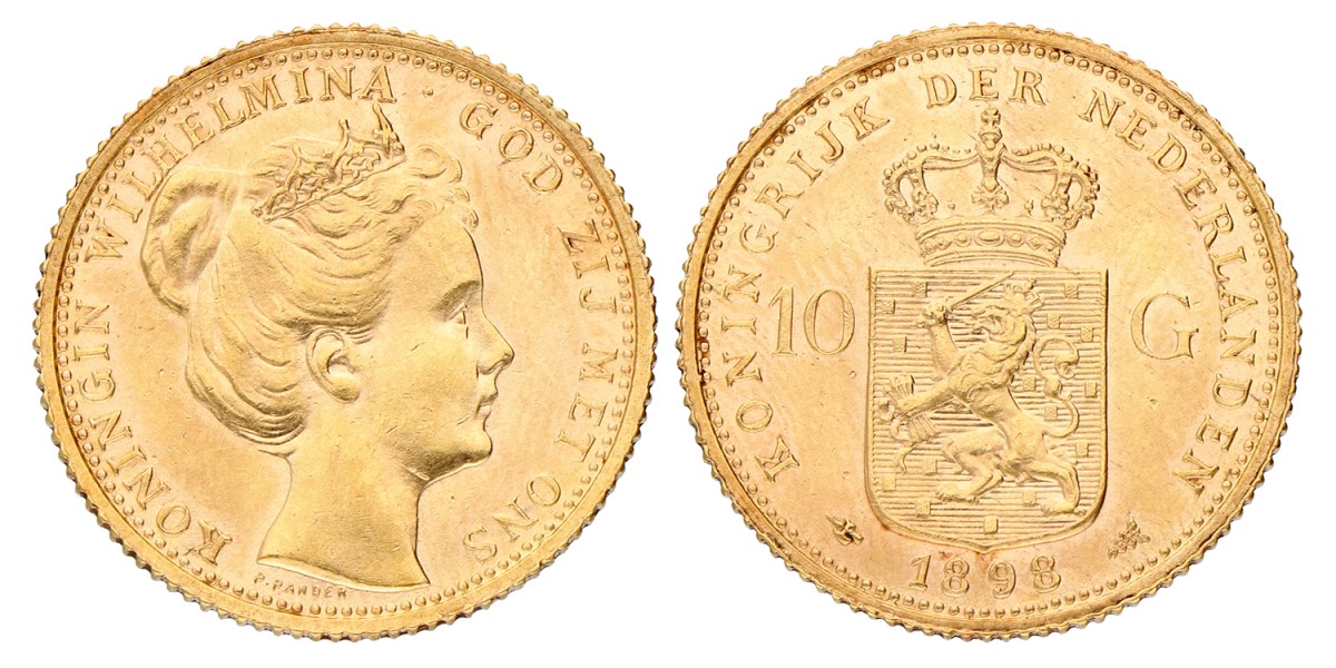 10 Gulden. Wilhelmina. 1898. Prachtig -.