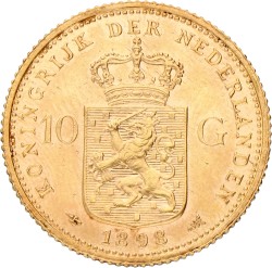 10 Gulden. Wilhelmina. 1898. Prachtig -.