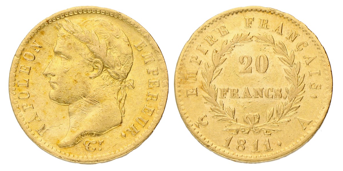 France. Empire. Napoleon. 20 Francs. 1811 A.