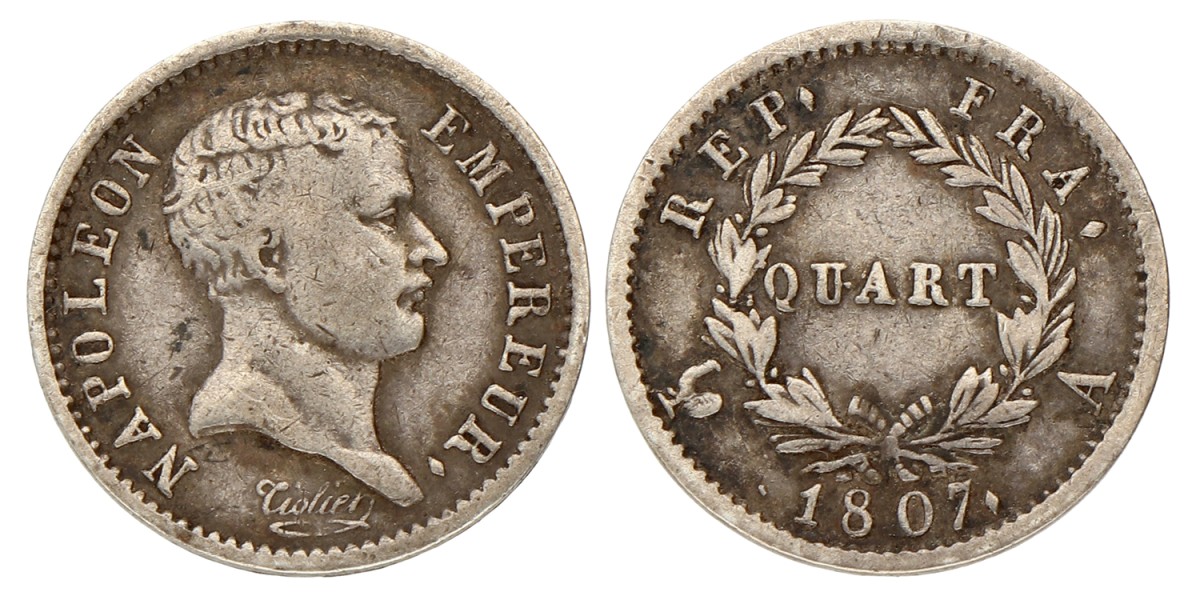 France. First republic. Napoleon. ¼ Franc. 1807.