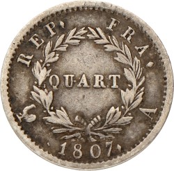France. First republic. Napoleon. ¼ Franc. 1807.