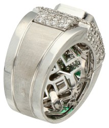 14K Witgouden design ring bezet met ca. 2.98 ct. smaragd en ca. 1.46 ct. diamant.