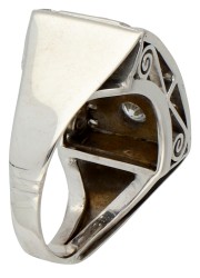 Retro 14K witgouden tank ring bezet met ca. 0.87 ct. diamant.