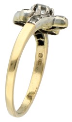 14K Geelgouden ring bezet met roos geslepen diamanten in sterling zilveren zettingen.