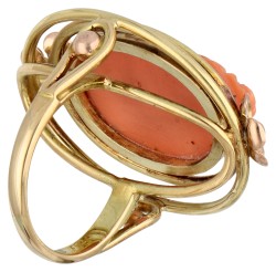 14K Bicolour gouden ring met peau d'ange koraal.