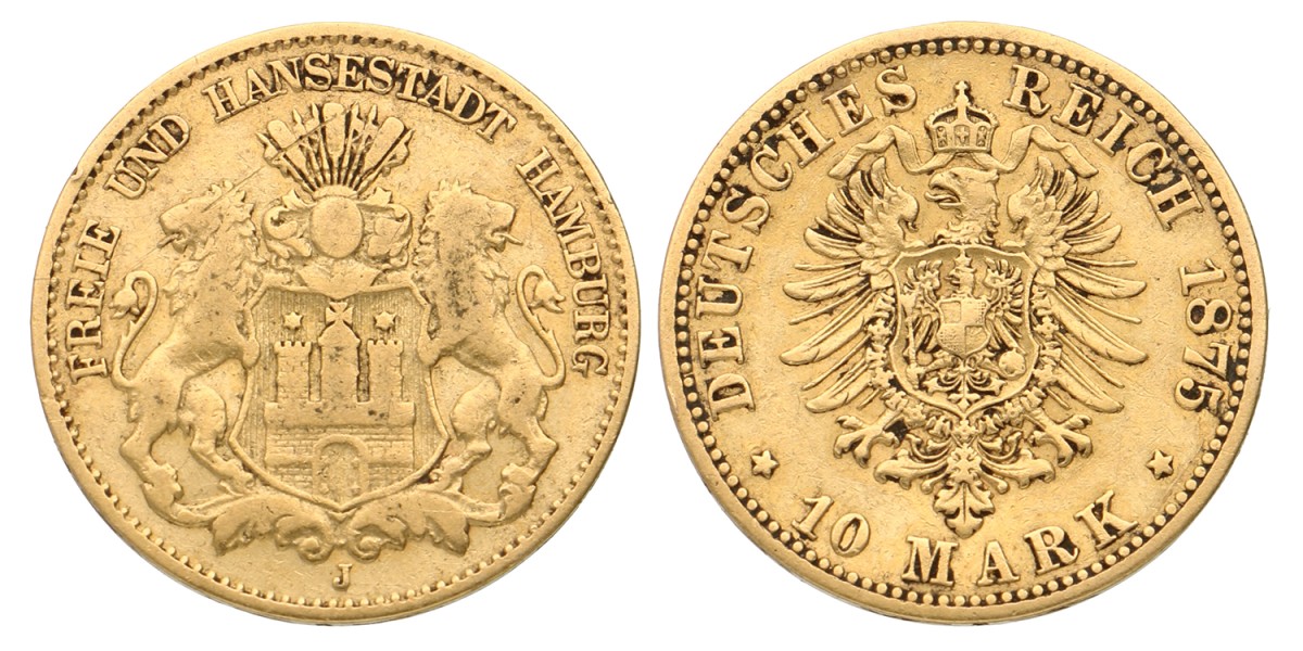 German States. Hamburg. 10 Mark. 1897 J.