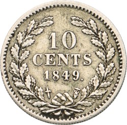 10 Cent. Willem III. 1849. Zeer Fraai +.