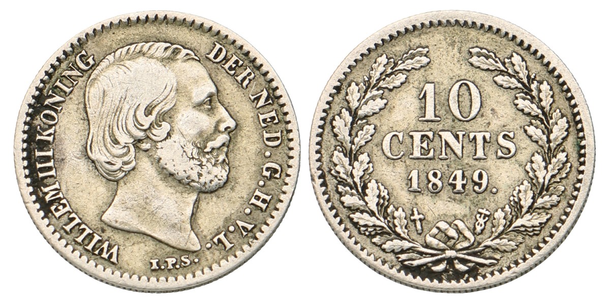 10 Cent. Willem III. 1849. Zeer Fraai +.