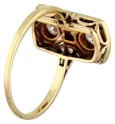 18K Geelgouden Art Deco prinsessen ring bezet met ca. 0.33 ct. diamanten.