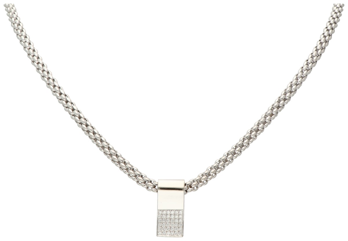 Fope 18K witgouden collier met hanger bezet met diamant.